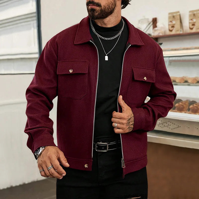 men Jacket Men's Wool Blend Zip Coat Winter Warm lapel Collar Slim Fit Casual Business Outerwear Retro multi pocket jacket European SIZE