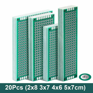 PCB WITH COMPONENTS 20pcs/lot PCB Prototype Board Circuit Prototboard Universal Stripboard Prototyping Veroboard 2x8 3x7 4x6 5x7 5Pcs Each Mix Green