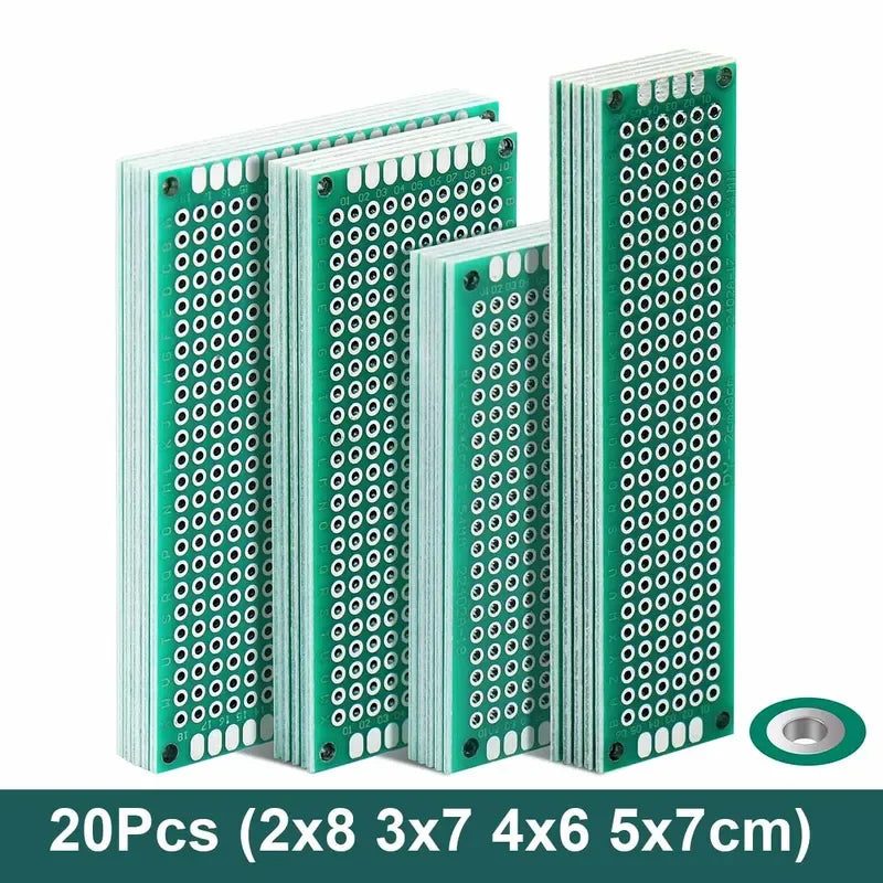 PCB WITH COMPONENTS 20pcs/lot PCB Prototype Board Circuit Prototboard Universal Stripboard Prototyping Veroboard 2x8 3x7 4x6 5x7 5Pcs Each Mix Green