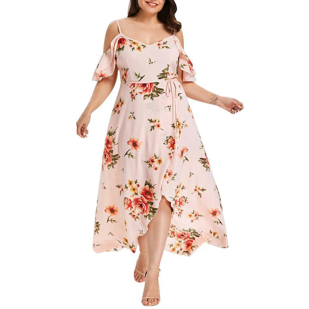 New Casual Fashion Printed Dress for Women Summer Flower Print Plus Size Dress Loose Fit Female Sling Dresses