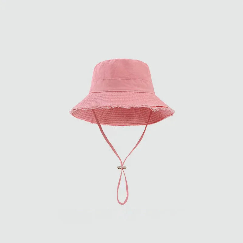 Summer Fisherman Cap for Women Korean Pink Large-Brimmed Bucket Hat Outdoor Beach Travel Sunshade Panama Hats