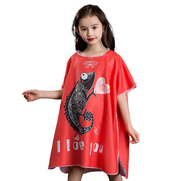 BEACH PONCHO Microfiber children quickdrying robe, printed animals hooded towel poncho, water absorption quick-drying sand-free for swimming