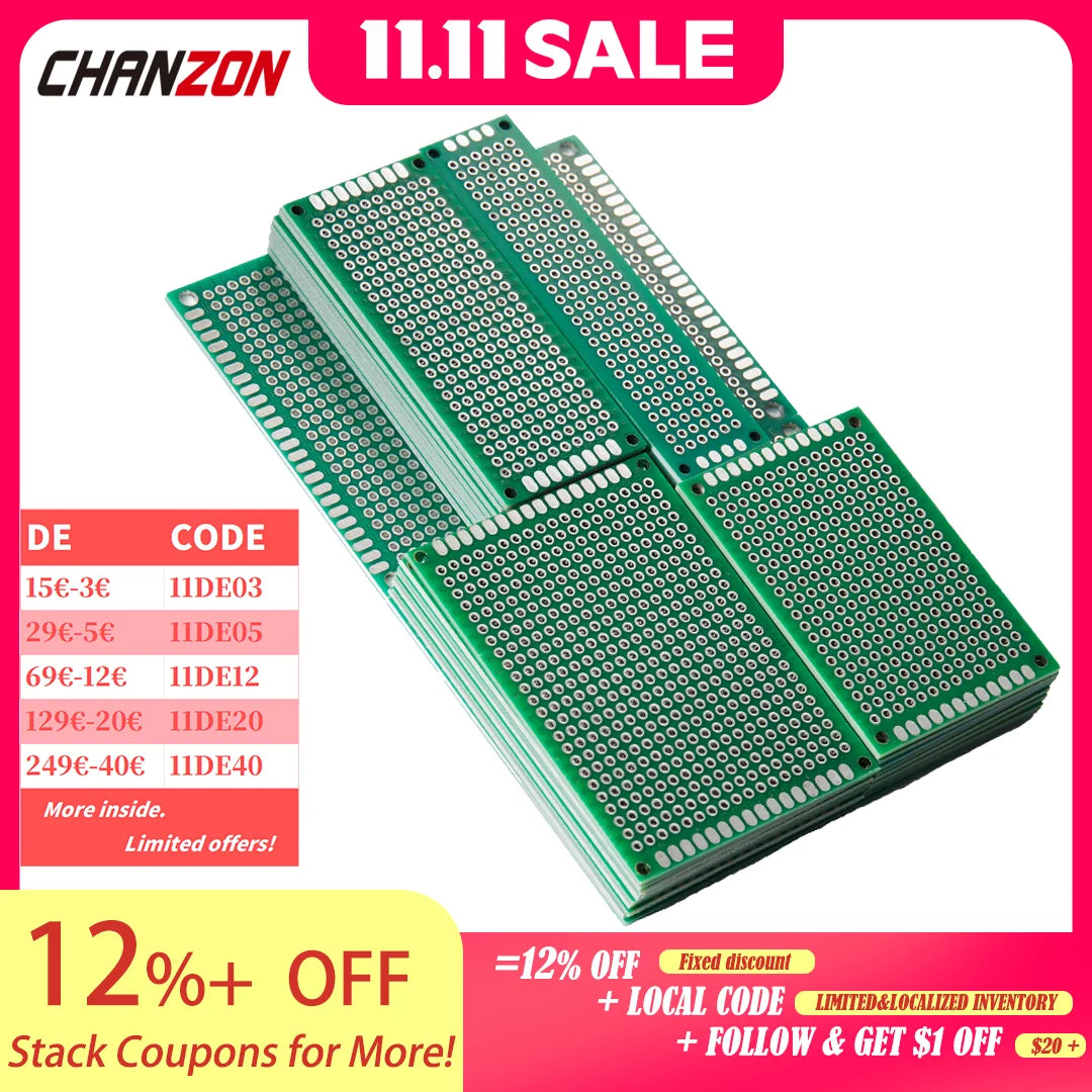 Printed Circuit Board  34 Pcs ( 2X8 3X7 4X6 5X7 7x9 cm ) Double Sided Printed Prototype Circuit PCB Board Tinned Kit FR4 Universal Perfboard for DIY