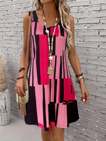 women dress Summer Women's Geometric Pattern Sleeveless Dress For Summer Vacation Dresses For Women Summer Women Bohemia Midi Dresses Y2K