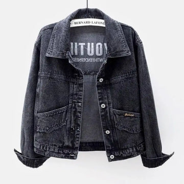 WOMEN'S CVC JERSEY Jacket Denim Coats Women Short Coat Single Breasted Casual Embroidery Turn Down Collar Y2k Streetwear Jackets Work Slim Fit Spring
