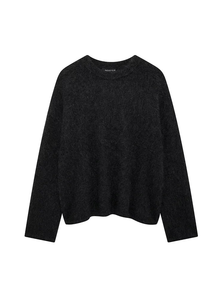 TRAF Women's Solid Colour Round Neck Sweater Commuter Style New Burgundy Pullover Long Sleeve Knit Sweater Casual Womenswear