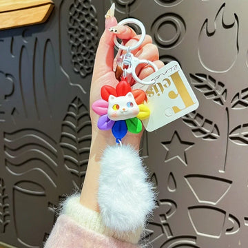 PVC BALL KEYRING  Creative Rotatable Cat Keychain Good Luck with Fur Balls Car Keyring PVC Cartoon Bag Accessories Girls