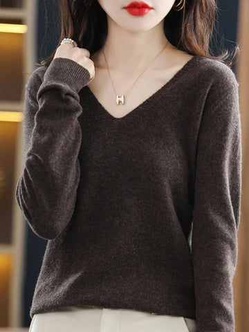 LADIES KNITTED SWEATERS Autumn Winter Women Sweater 2025 Korean Fashion Knitwears Warm Long Sleeve V-neck Knit Pullovers Slim Fit Bottoming Shirt Jumper