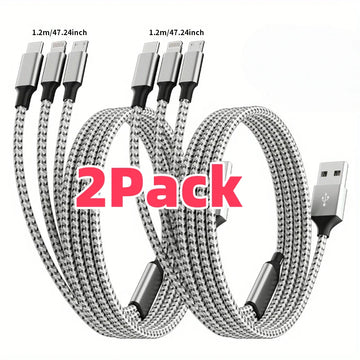 CHARGING CABLES 1pcs 3 in 1 USB Charge Cable 3 Type-C 3 Micro USB Spliter Cord Fast Charging 5A For Mobile Phone Power Bank Charging Together