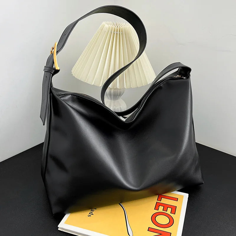 LEATHER HANDBAG Women Tote Bag Fashion Underarm Handbag Large Capacity PU Leather Shoulder Bag Retro Crossbody Bag Casual Portable Bucket Bag