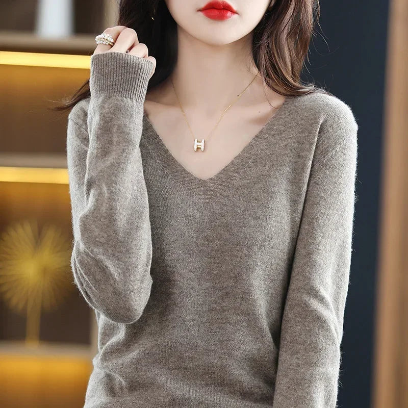 LADIES KNITTED SWEATERS Autumn Winter Women Sweater 2025 Korean Fashion Knitwears Warm Long Sleeve V-neck Knit Pullovers Slim Fit Bottoming Shirt Jumper