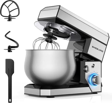 6+P Speeds Stand Mixer, 4.2QT Small Food Mixer with Stainless Steel Bowl, Dough Hook, Beater, Whisk & Scraper, Electric Kitchen