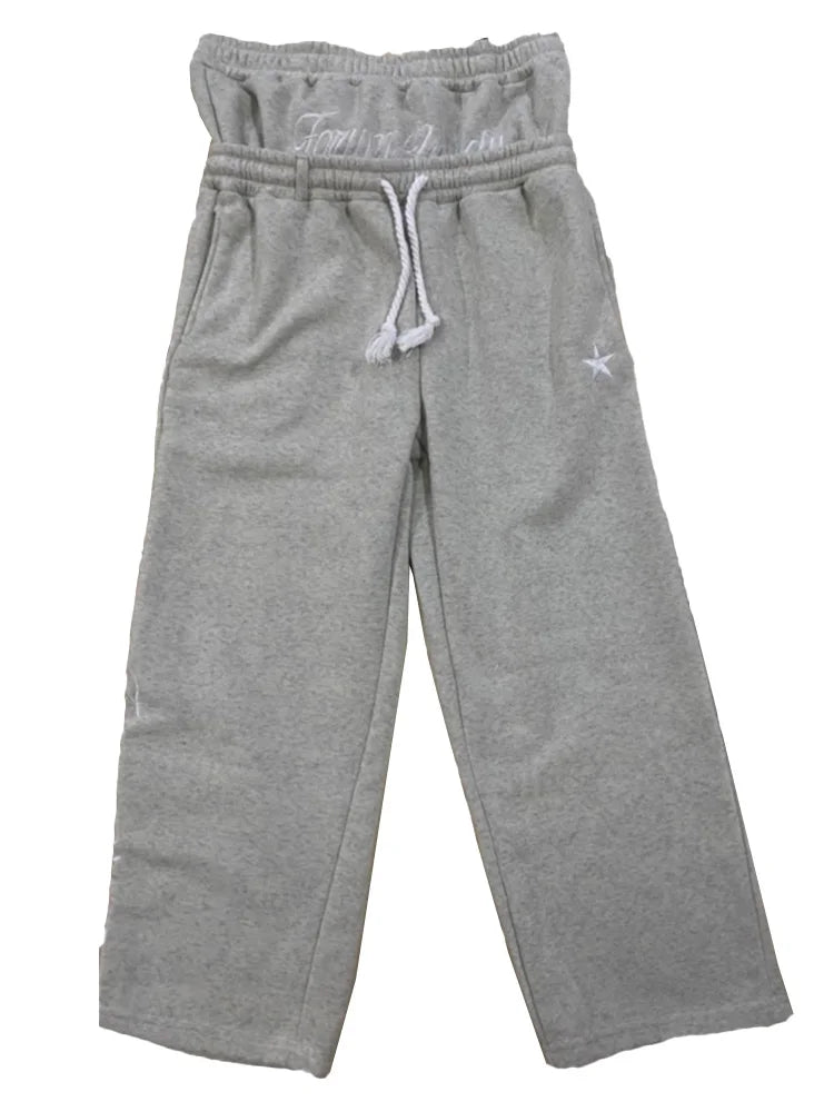 Harajuku Loose Double Waisted Sweatpants Y2K American Solid Color Letter Embroidery Casual Pants Hip Hop Drawstring sweat pants