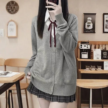 knit cardigan Japanese fashion solid color V-neck knitted sweater,original newJK uniform cardigan top,autumn and winter women's cotton sweater