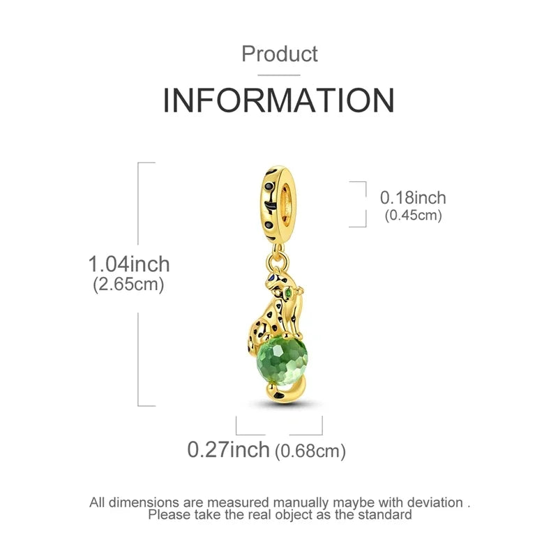 925 Sterling Silver Gold Color Guardian Leopard Cheetah Animal Dangle Charms Beads Pendant Fit Bracelet Necklace DIY Jewelry