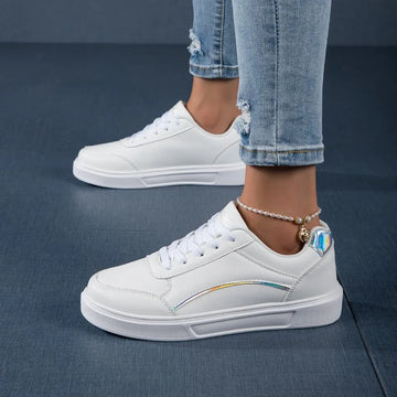 FABRIC LADY SHOES YRZL White Shoes Women Sneakers High Quality Waterproof Leather Casual Ladies Shoes Trend Flat White Tennis Shoes for Woman