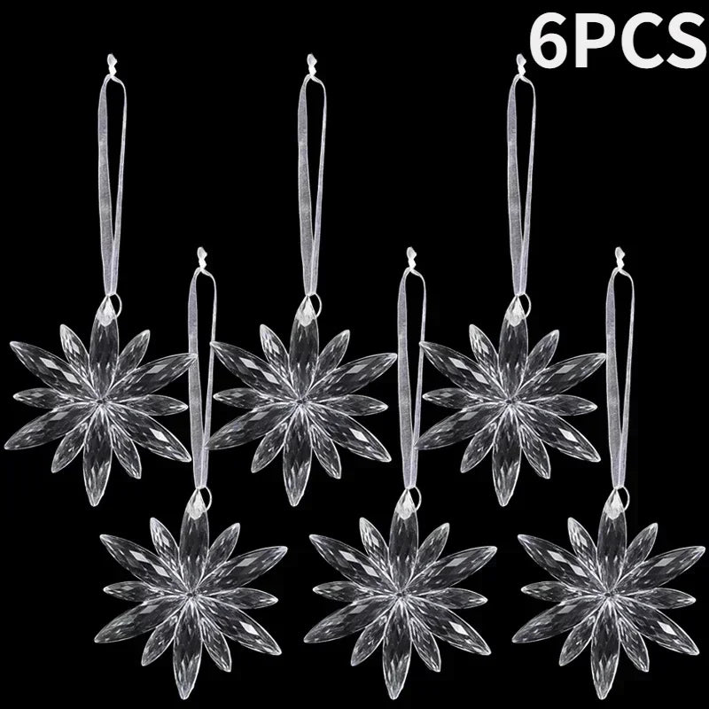 Christmas Acrylic Snowflake Clear Simulation Icicle Ornaments Xmas Tree Hanging Pendants DIY Winter New Year Party Decoration