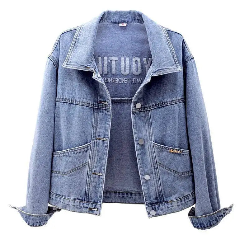 WOMEN'S CVC JERSEY Jacket Denim Coats Women Short Coat Single Breasted Casual Embroidery Turn Down Collar Y2k Streetwear Jackets Work Slim Fit Spring