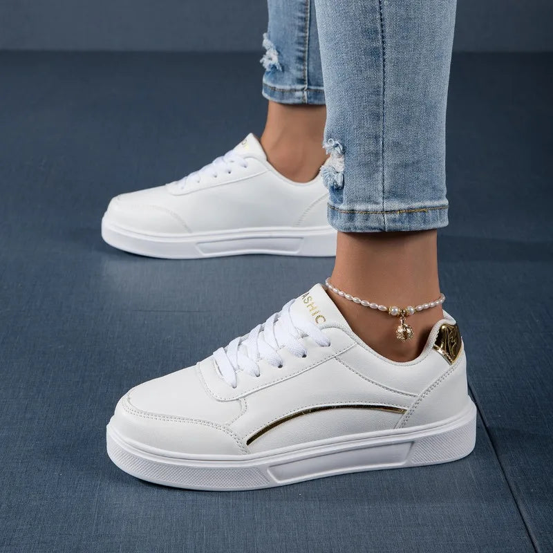 FABRIC LADY SHOES YRZL White Shoes Women Sneakers High Quality Waterproof Leather Casual Ladies Shoes Trend Flat White Tennis Shoes for Woman
