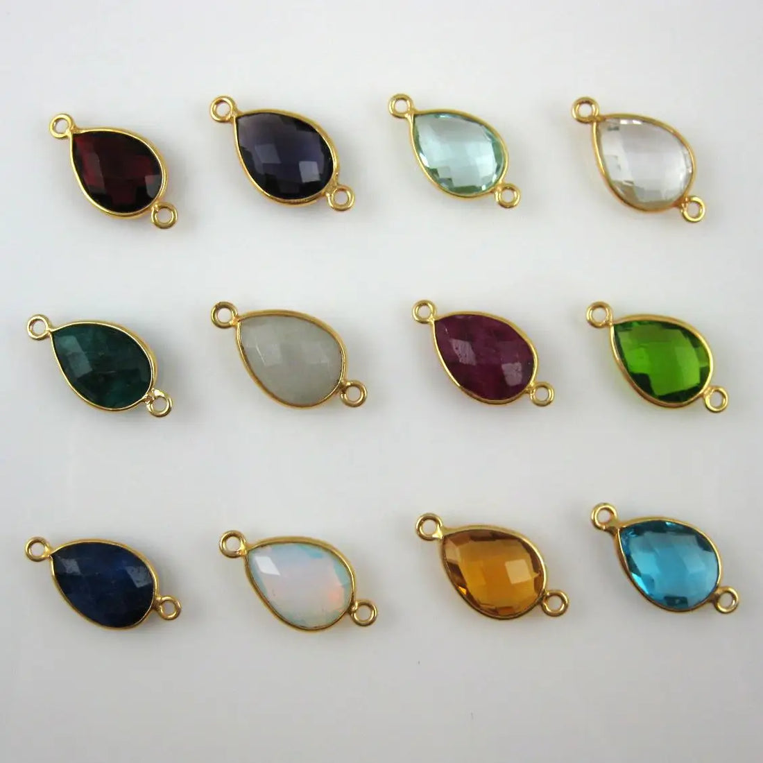 Gold Plated 12 Month Birthstone Charm Pear Shape 10x14MM Jewelry Finds Handmade Bezel Gemstone Charm Jewelry Accessories